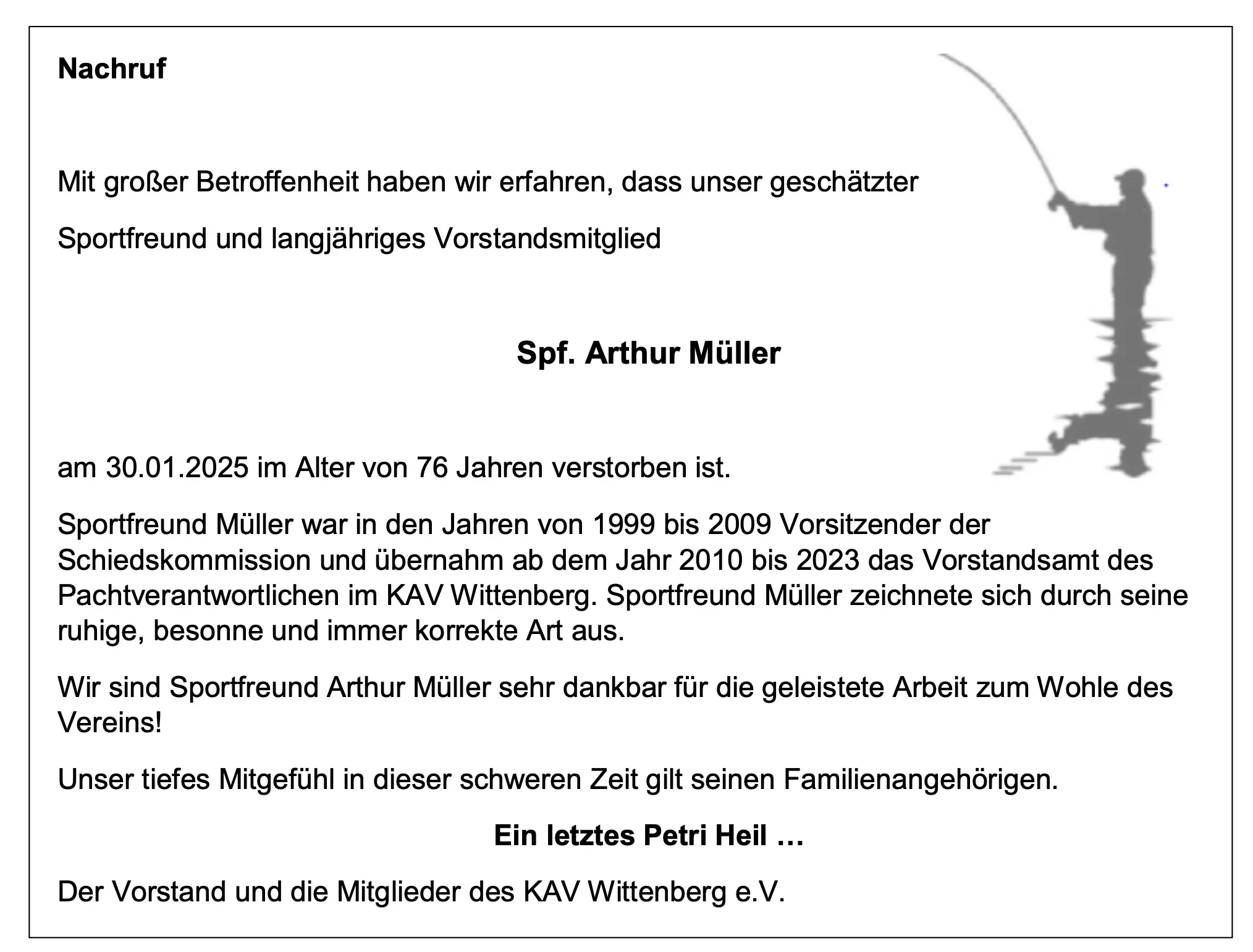 Nachruf Spf. Arthur Müller