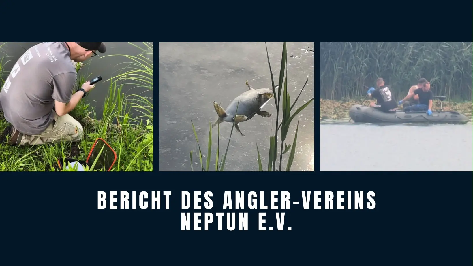 Mitglieder des AV Neptun bei Gewässermessung, Bergung eines Kadavers und Einsatz mit dem Boot